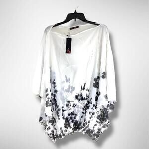 NWT DJT Floral Printed Chiffon Caftan Poncho Cover Up Tunic Tops, One Size